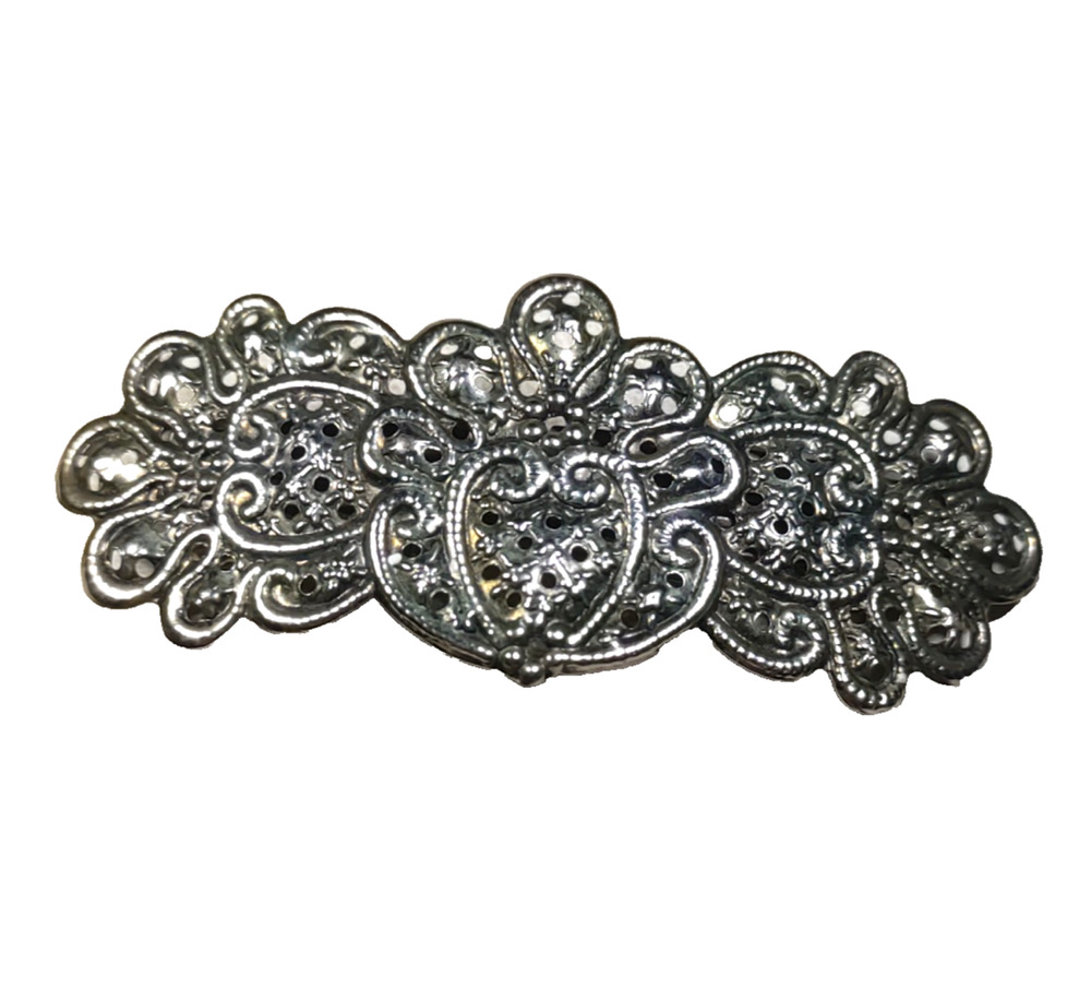 Phillips Silver Tone Thin Metal Light Weight Hair Barrette Tension Clip Art